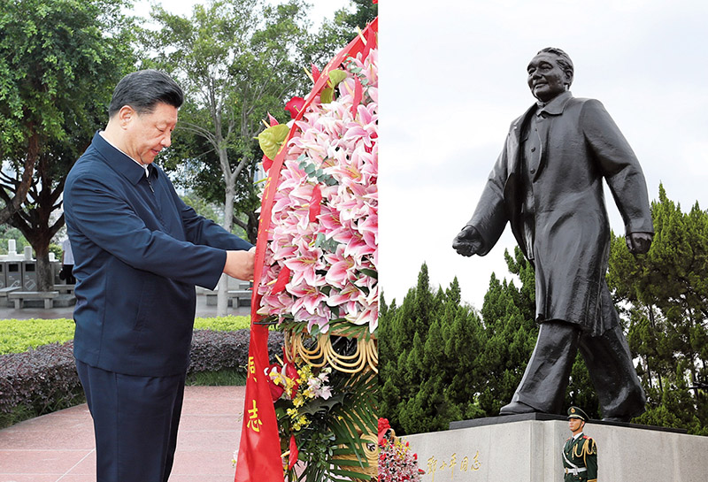 2020年10月14日，習(xí)近平總書記向深圳蓮花山公園鄧小平同志銅像敬獻花籃。